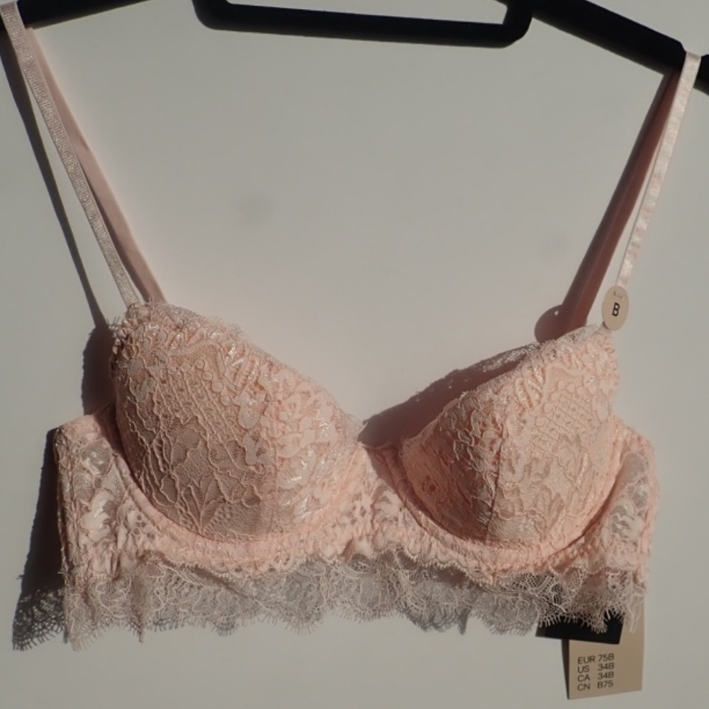 H&M 34B NWT Ballet Pink Lace Pushup Bra Bustier